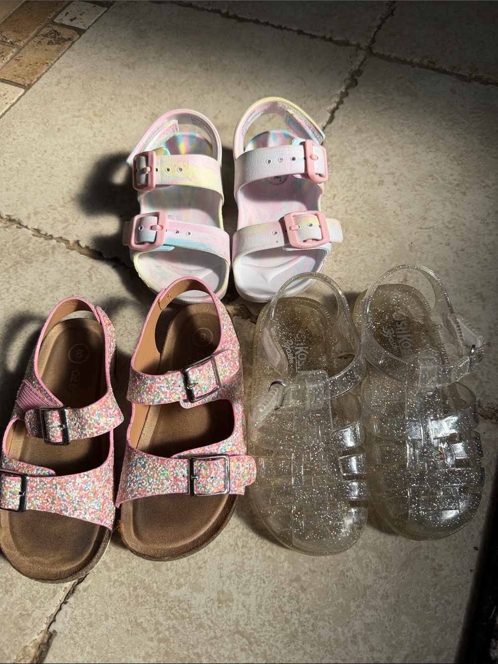 Toddler Girl Lot (7/8) - Rainbow Glitter, Rainbow Dye and Silver Sparkle Sandals